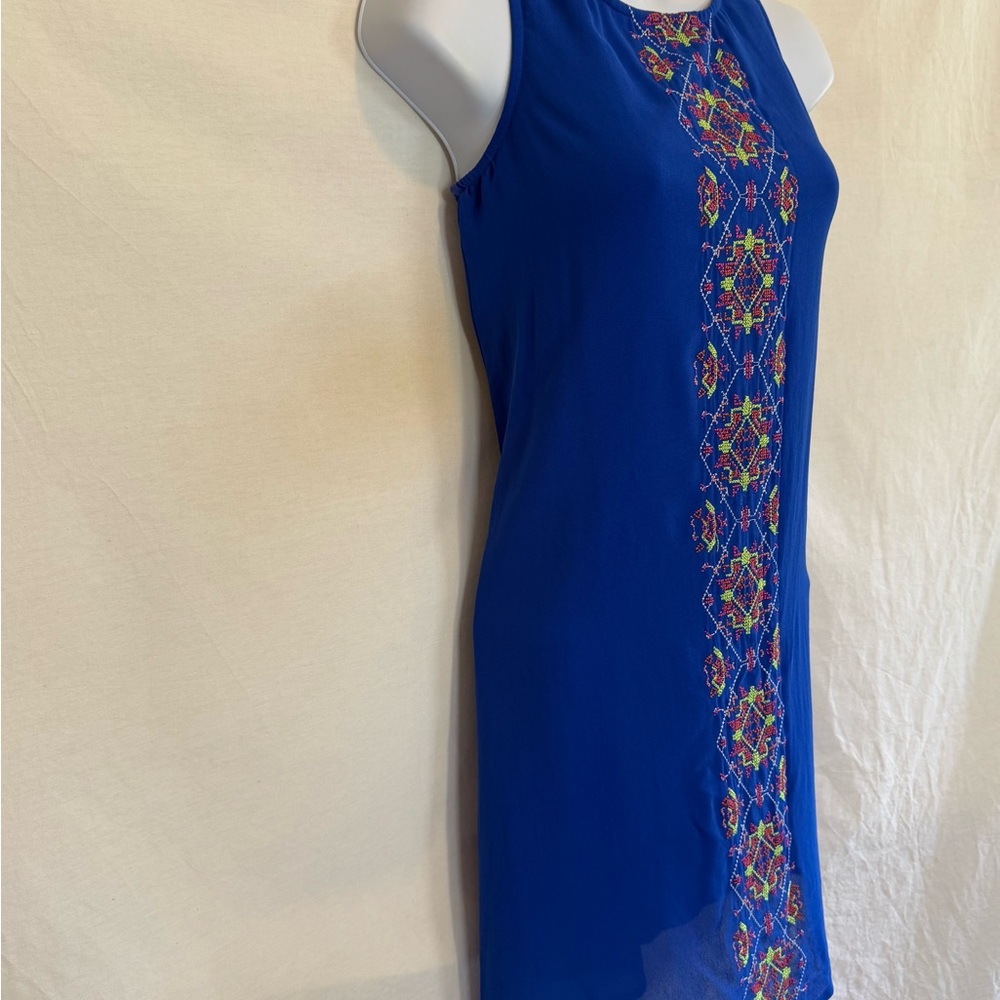 D-161 My Michelle Blue with Colorful Embroidered Detail Sleeveless MIDI Dress - Picture 5 of 12
